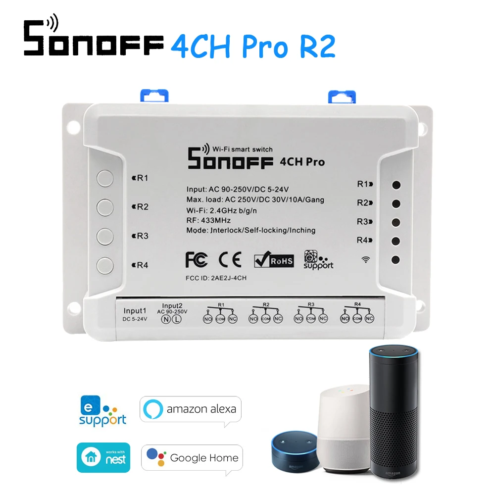 Sonoff 4CH R2/4CH Pro R2 10A/банда 4 канала Wifi смарт-коммутатор 433 МГц РЧ пульт дистанционного управления Wifi освещение 4 устройства для Alexa Google