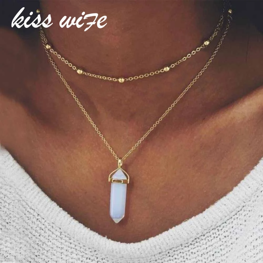 Женское Ожерелье чокер из камня золотистого цвета|crystal pendant necklace|choker fashion necklaceschoker
