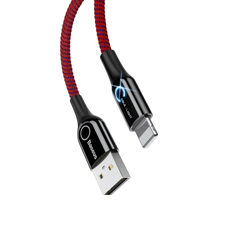 Светодиодный usb-кабель Baseus для iPhone XS Max, XR, X, 8, 7, 6 S Plus, SE, автоматическое отключение, 2.4A, кабель для быстрой зарядки, кабель для передачи данных - Цвет: Red