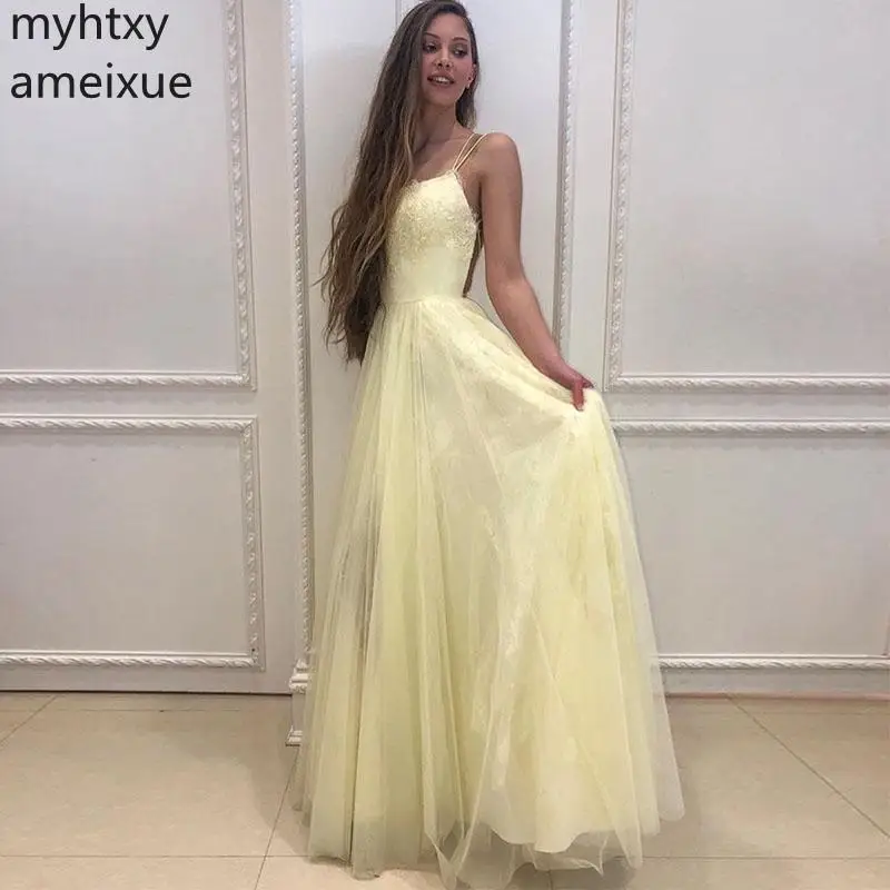 Женское длинное ТРАПЕЦИЕВИДНОЕ ПЛАТЬЕ желтое кружевное платье на тонких