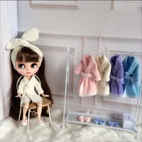 3pcsset blyth dolls clothing night gown 4 colors night robe hairband plush slipper for blyth dolls accessories