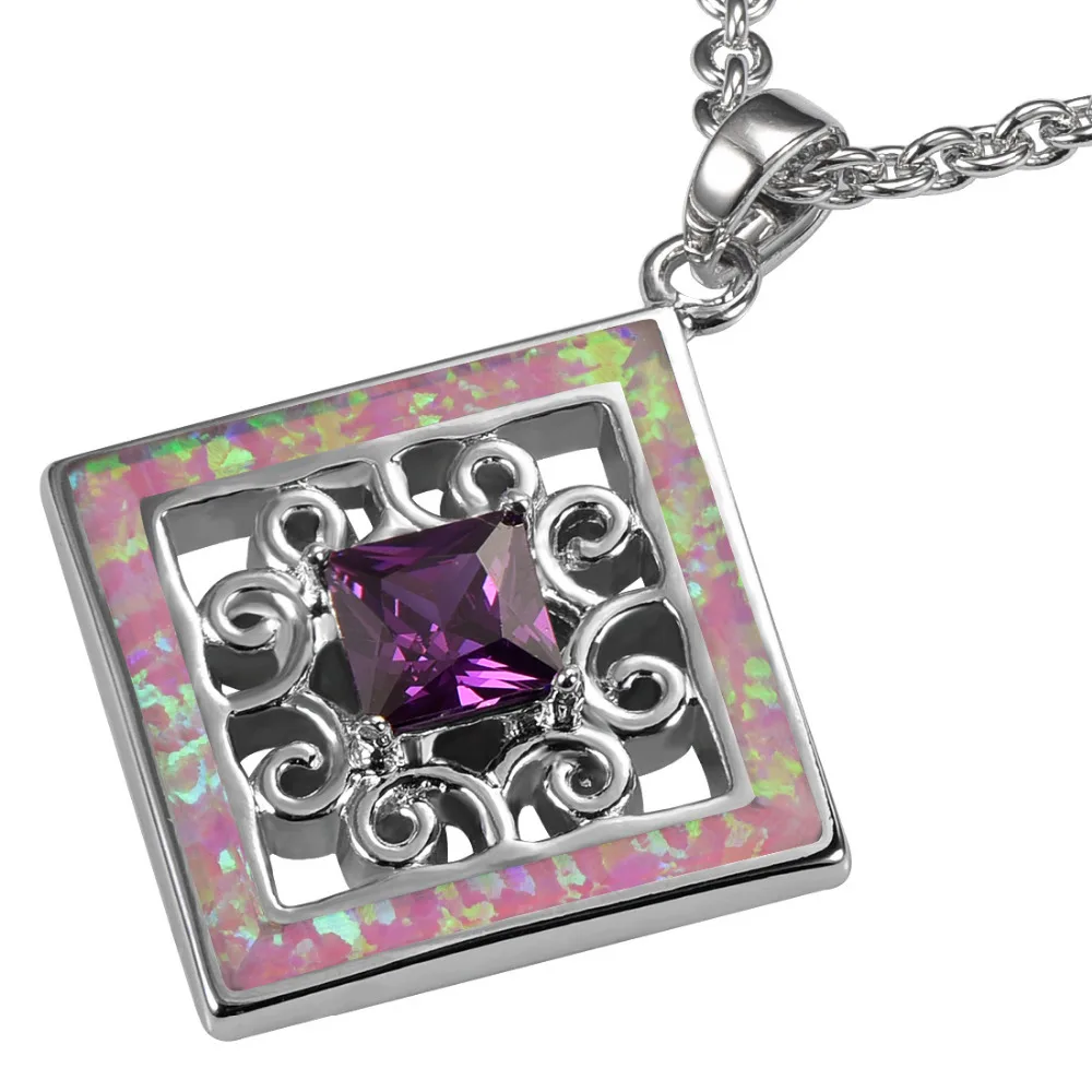 Подвеска в виде розового огненного опала из серебра P175