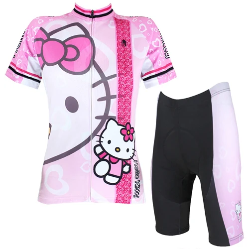 Милый Привет Китти Велоспорт Джерси розовый короткий рукав полная молния