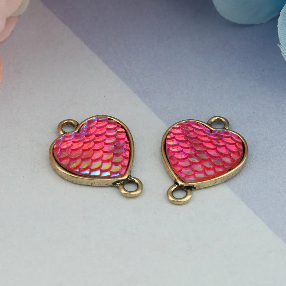 DoreenBeads резина с Цинковым Сплавом Mermaid Fish Dragon Scale Коннекторы в виде сердца античное
