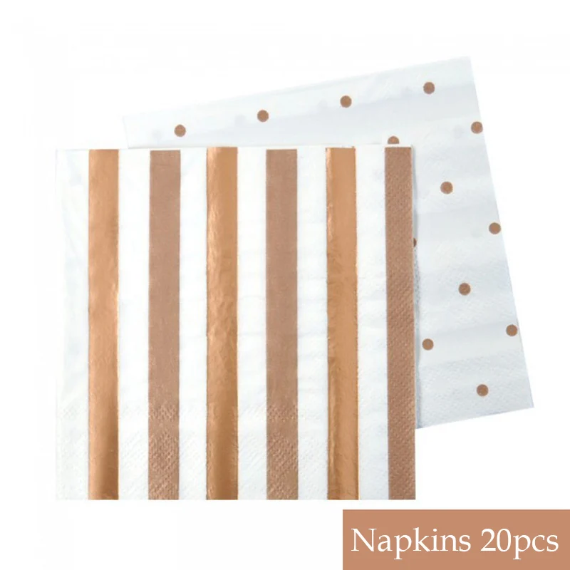Napkins 20pcs 8 шт Розовое золото одноразовые наборы посуды вечерние тарелки салфетки соломенные вечерние столовые приборы для украшения на свадьбу на день рождения вечерние принадлежности - Цвет: Napkins 20pcs