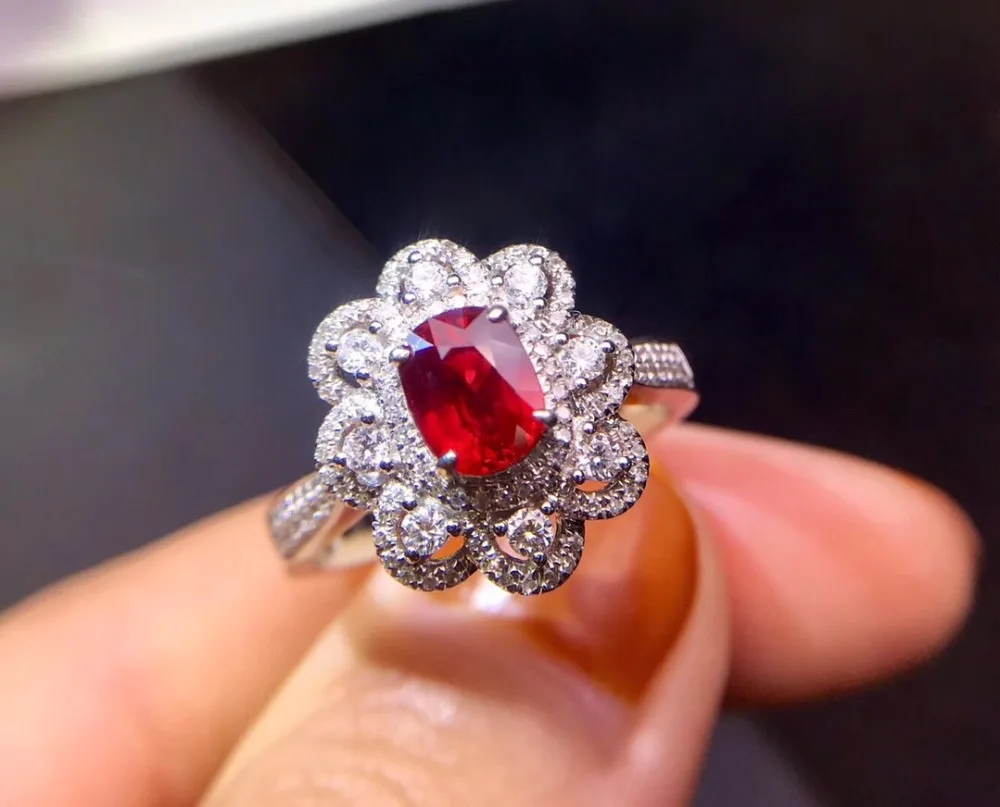 Ювелирные изделия Настоящее 18K Белое Золото 100% натуральный GRS1.02ct красный рубин