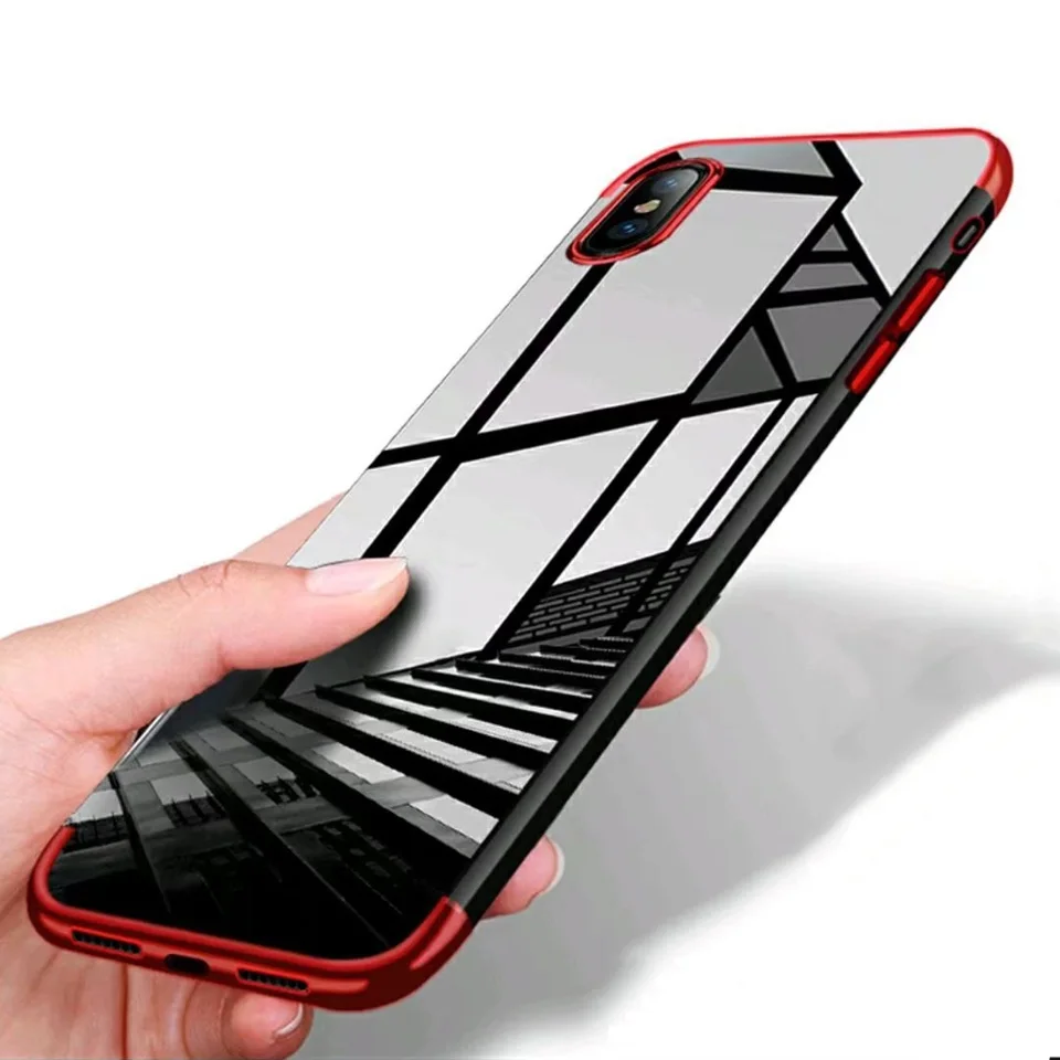 Блестящий чехол для iPhone X 6 6s 7 8 Plus ультра тонкая блестящая рамка + прозрачный