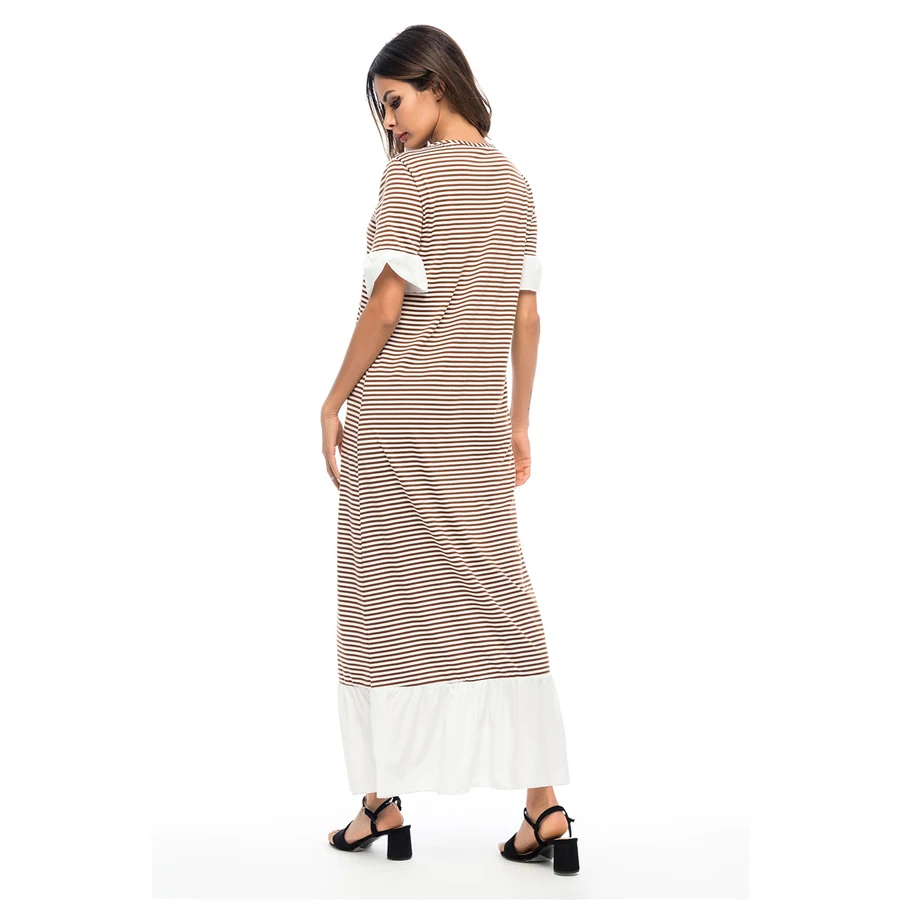 Модное женское летнее кружевное лоскутное платье с круглым вырезом в полоску