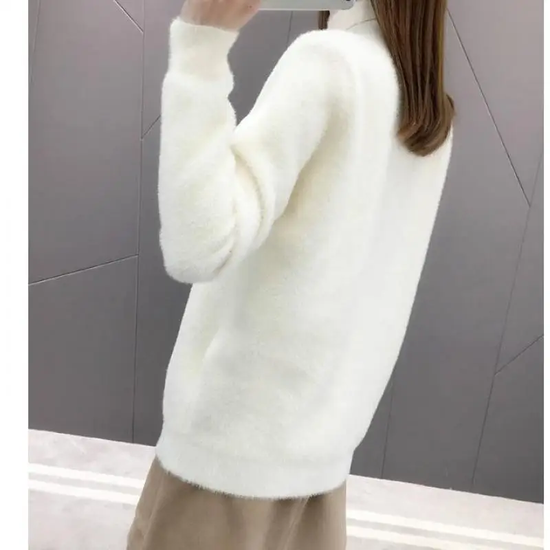 Мохеровый свитер для женщин сезон осень-зима полувысокий воротник однотонный