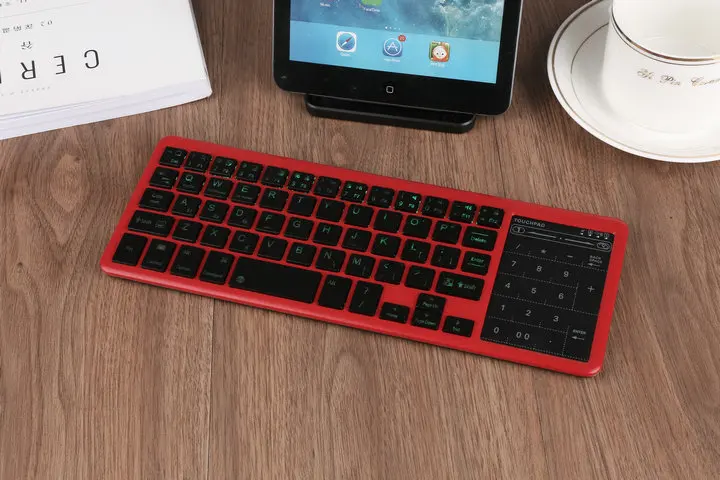 Red Backlit Беспроводная клавиатура 2,4G, сенсорная панель с подсветкой, английский, русский, арабский, иврит, Bluetooth, для мини-ПК, ОС Windows, Android, tv Box, ноутбука - Цвет: Red Backlit