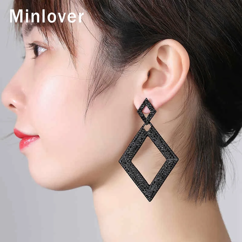 Женские Геометрические серьги Minlover большие серьги-капельки со стразами черного
