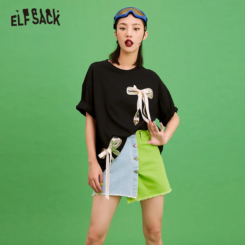 Женская джинсовая юбка ELFSACK летняя неоновая зеленая со средней талией|Женские