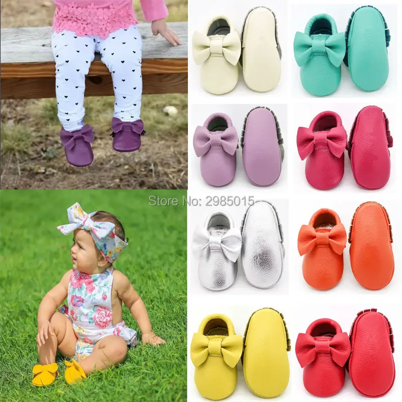Genuine Leather Baby Shoes Bow Style Toddler Fringe Moccasins New Born Girls Handmade First Walkers Anti-slip |