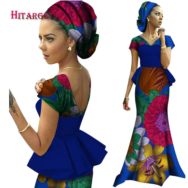 Африканские платья для женщин Vestidos Kanga одежда африканская Дашики восковая печать сращивание драпированные платья с аксессуарами одежда WY1240 - Цвет: 20