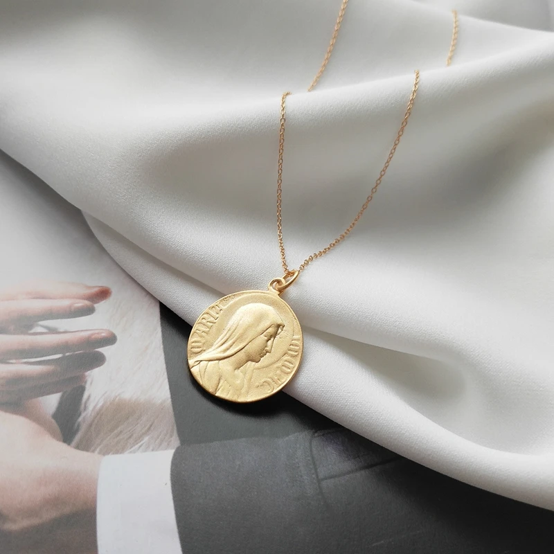 LouLeur 925 sterling silver Double-sided portrait pendant necklace gold round figure for women festival jewelry gift | Украшения и