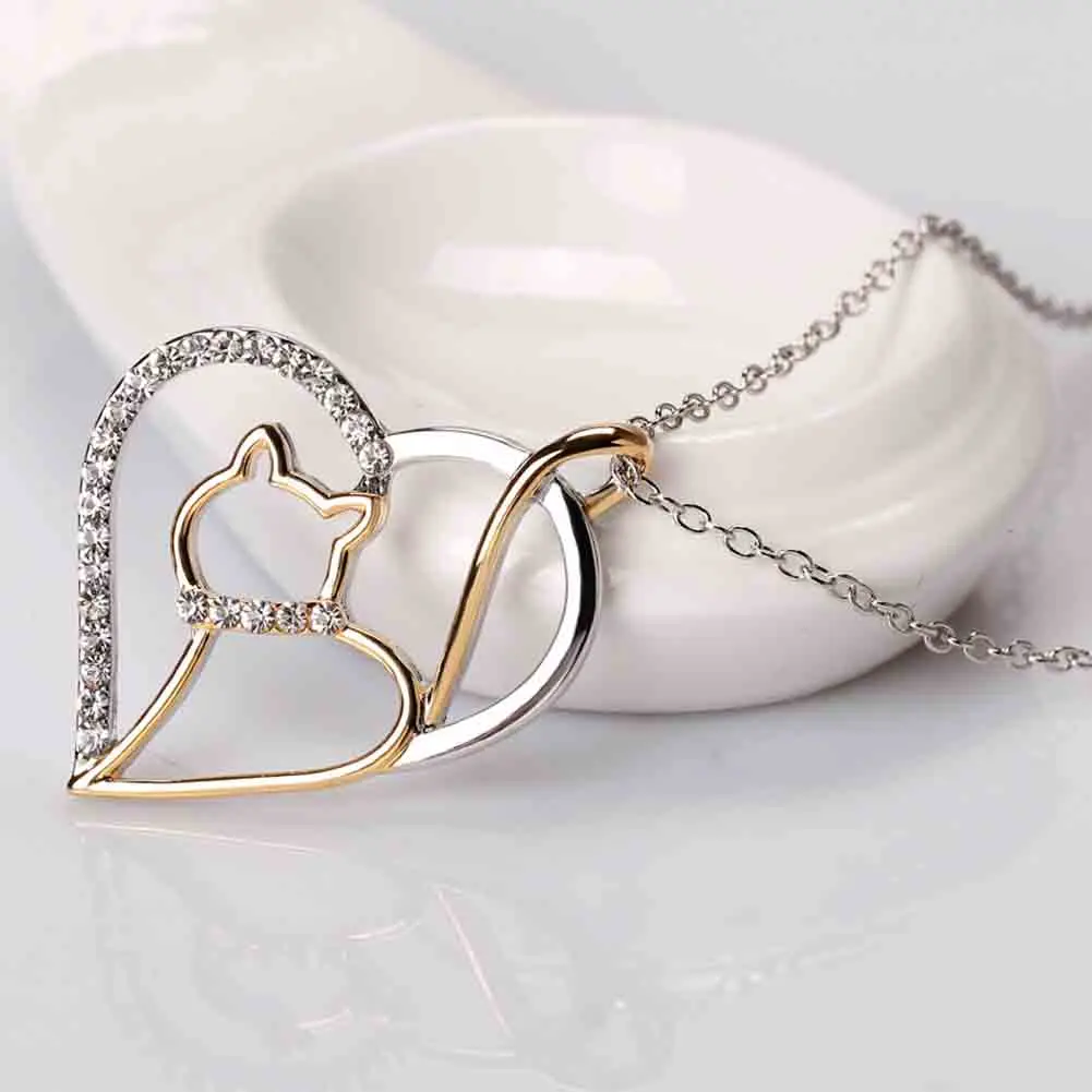 1 шт. Chic Для женщин Серебряный Цвет прекрасный кот кристалл кулон Цепочки и