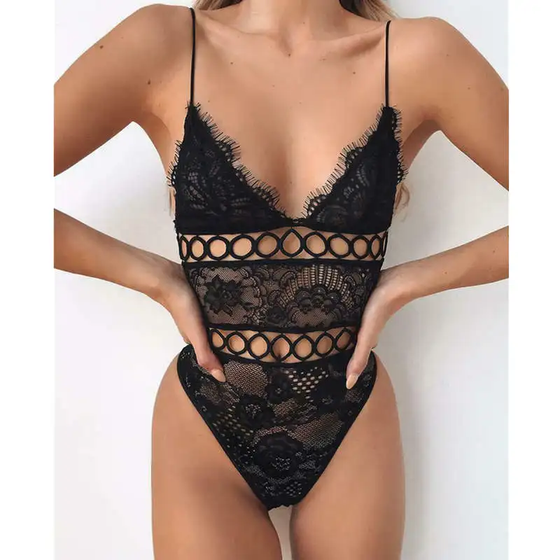 Женский экзотический пеньюар одежда боди сплошной цвет Кружевное комплект