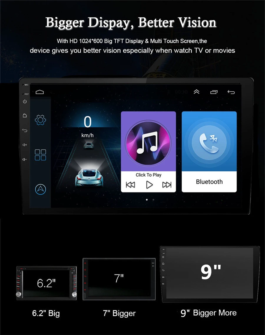 Универсальное регулируемое позиционирование " 1080 P Android 8,1 сенсорный экран четырехъядерный ОЗУ 1 Гб ПЗУ 16 Гб стерео радио gps Wifi