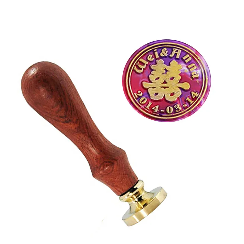 1 wax seal stamp Подпись на заказ тематика "Счастье для двоих" Индивидуальные имена Дата свадьбы набор восковых печатей - Цвет: 1 wax seal stamp