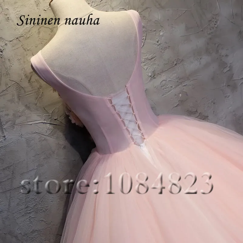 

Pink Quinceanera Dresses Prom Party Dress Scoop Appliques Beaded Tulle Dance Ball Gown Vestidos De 15 Anos Sweet 16 Dresses 152