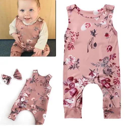 Детский комбинезон без рукавов с цветочным принтом|Ромперы| |