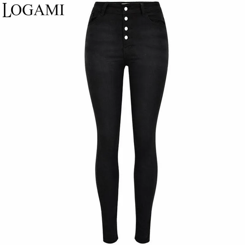 

Женские джинсы с высокой талией LOGAMI, обтягивающие хлопковые джинсы для женщин, повседневные весенние черные, осенние брюки-карандаш