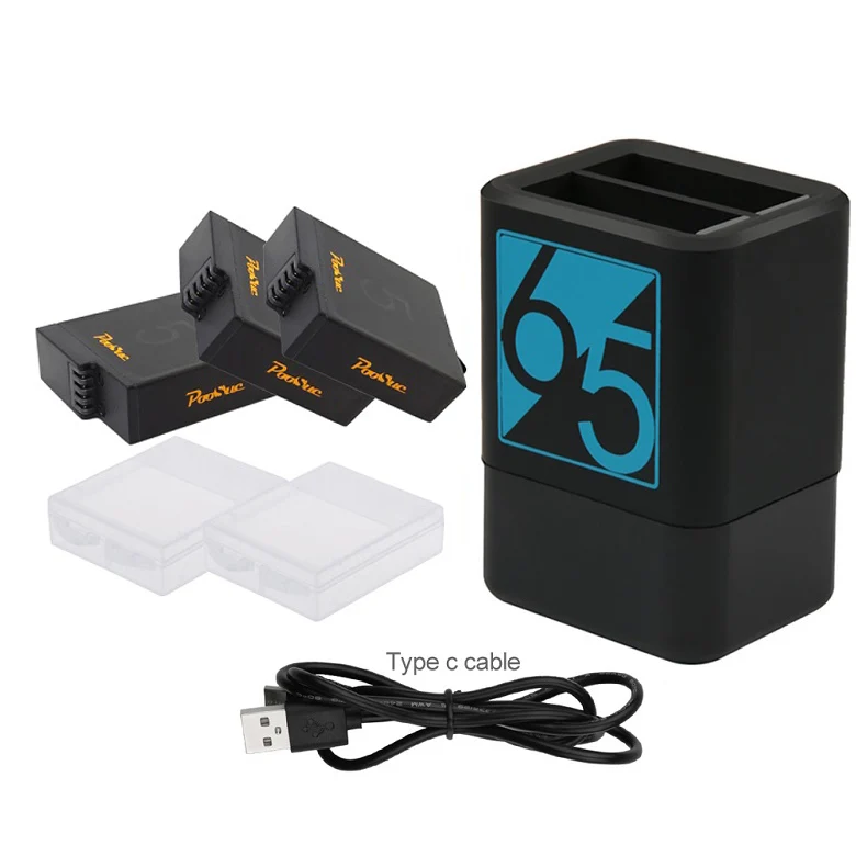 3Battery and charger Батарея для камеры+ 2 слота зарядное устройство для GoPro Hero 8 7 6 5 черный AHDBT-501 батарея тип-c двойное зарядное устройство для Go Pro Hero8 - Цвет: 3Battery and charger