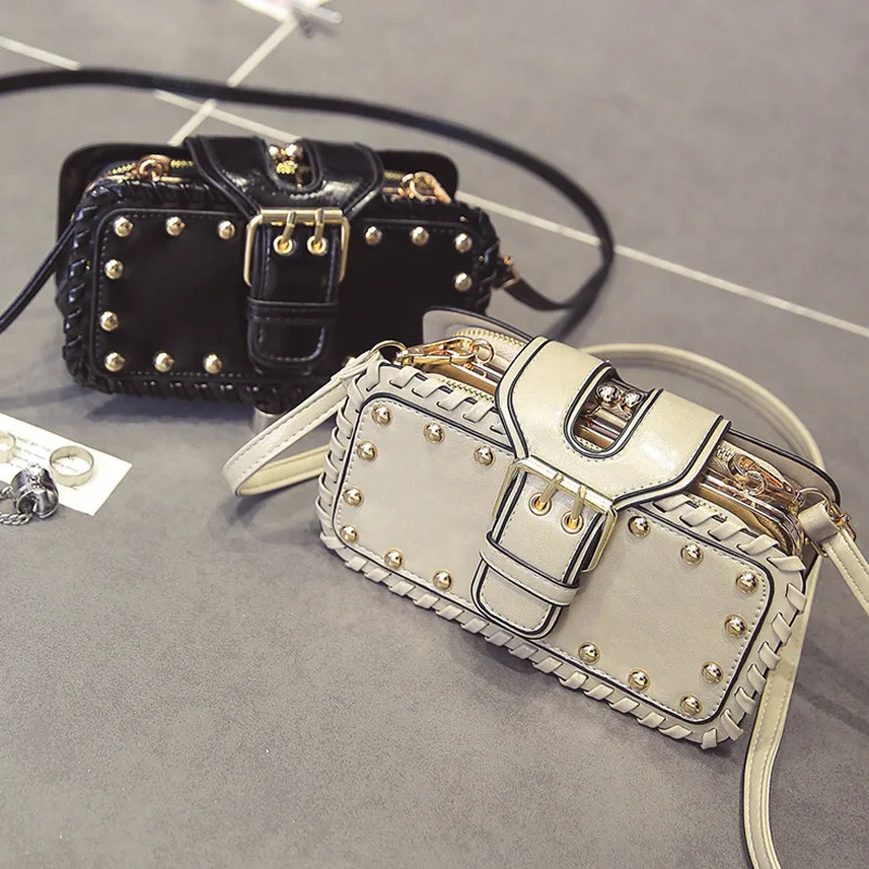 Женщины Сумка Заклепки Мини С Поясом Из Натуральной Кожи Короткие Деньги Телефон