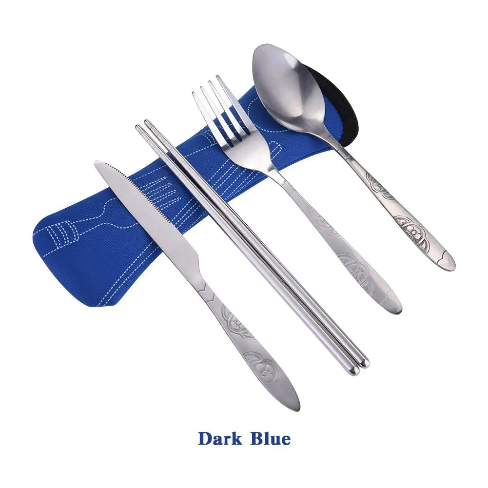 Dark Blue Столовая ложка, вилка, палочки дозирующая детская ложка для 4 шт./компл. Нержавеющая сталь Столовые приборы Открытый Портативный для путешествий походный набор посуды - Цвет: Dark Blue