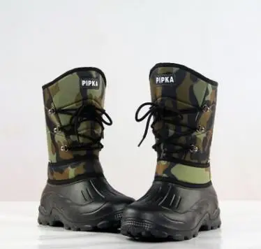 camo Мужские Водонепроницаемые зимние ботинки Нескользящие ботинки для рыбалки зимняя мужская Лыжная обувь камуфляжные армейские ботинки до середины икры теплая Военная обувь - Цвет: camo