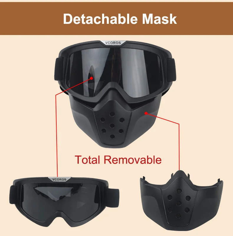 Ouveau VCOROS Modulaire Masque Amovible luneettes Et Bouche Filtre Parfait pour Casques de Moto винтажный Coslplay masque