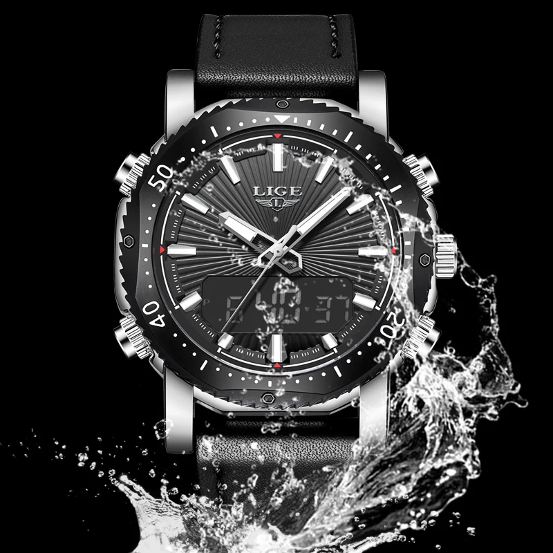Mens Watches To Luxury Brand Men Leather Sports LIGW Men's Quartz LED Digital Clock Waterproof Military Wrist Watch+BOX | Наручные