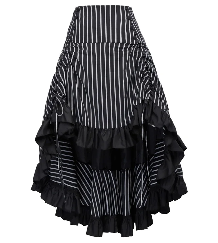 2 Steampunk Skirt Belle Poque, юбка в стиле стимпанк, лето-осень, женские сексуальные Полосатые Асимметричные женские длинные плиссированные винтажные викторианские готические панк-юбки - Цвет: 2 Steampunk Skirt