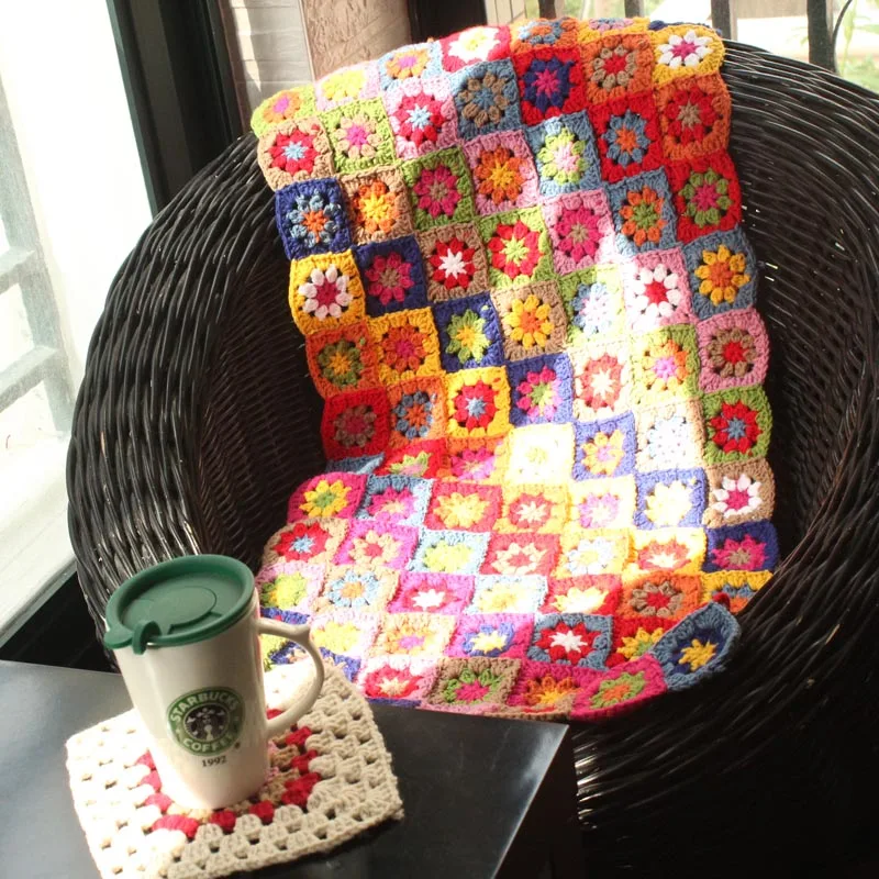 Распродажа оригинальное одеяло ручной работы с разноцветными маргаритками