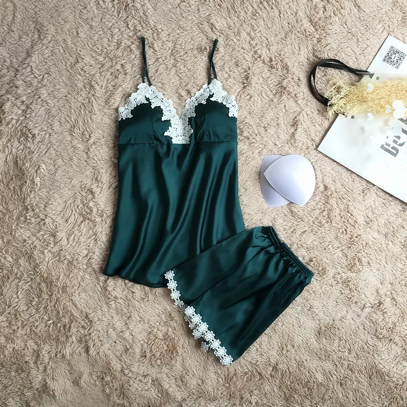 Новый дизайн пижамные комплекты лето осень женские шелковые шорты с вышивкой