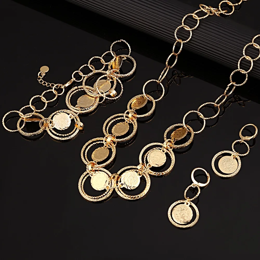 Dubai Gold Color Jewelry Set For Women African Ethiopian Antique Coin Bracelet Earrings Necklace | Украшения и аксессуары