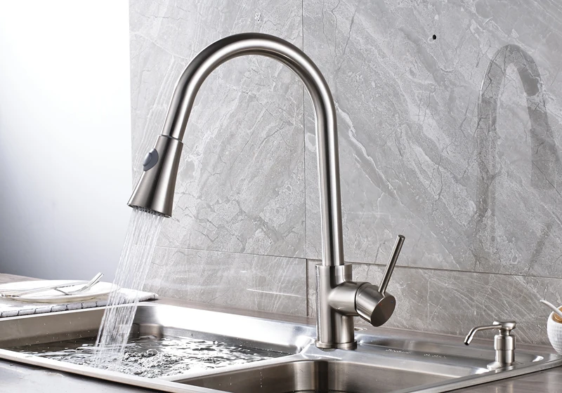 Матовый никелевый кухонный смеситель для раковины с одной ручкой поворотным