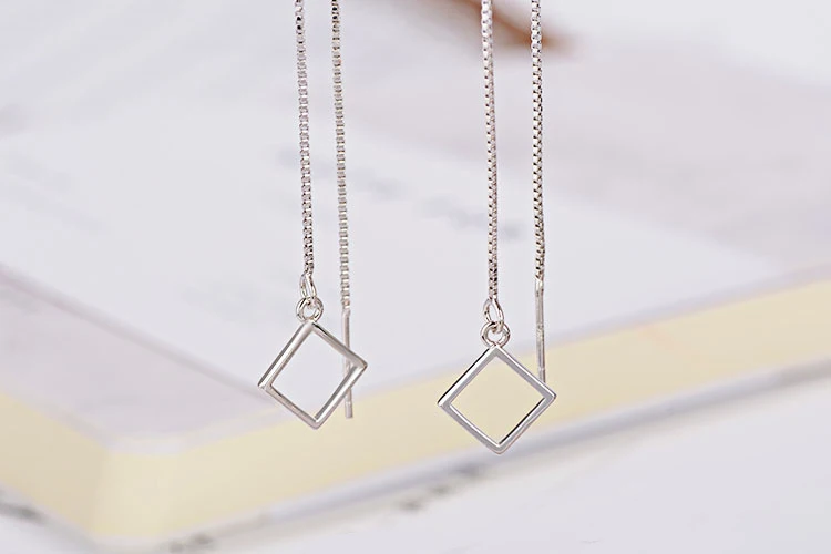 2021 Новые простые серьги капли квадратной формы серебряного цвета длинные для