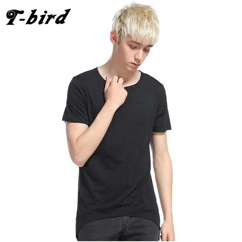 T-Bird новый модный бренд 2017 Мужской Slim Fit Футболка АСИММЕТРИЧНЫМ ПОДОЛОМ Для мужчин
