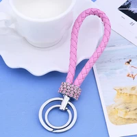 2019 new diamond high quality durable metal braided leather alloy keychain fashion style buckle key ring luggagebag accessories