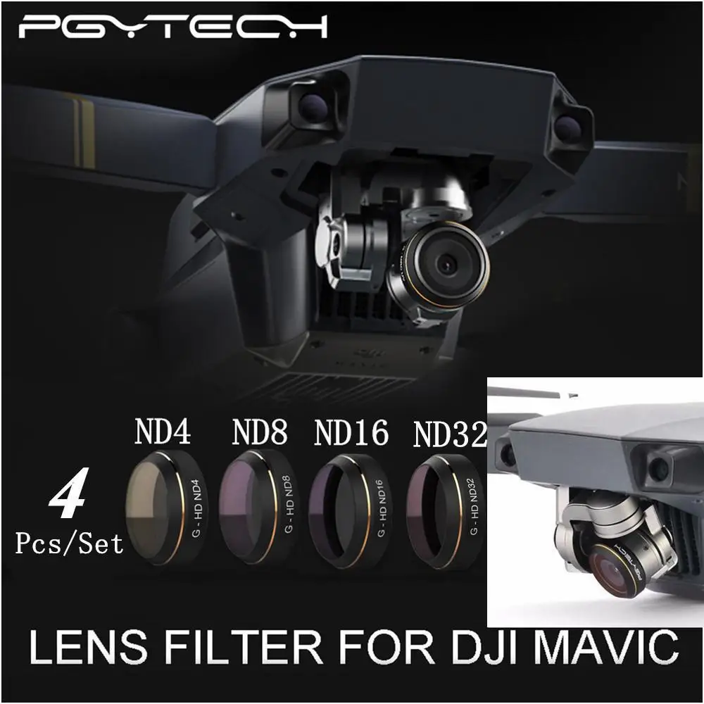 PGY ND4 ND8 ND16 ND32 HD объектив набора фильтров для DJI Мавик Pro Drone Quadcopter|filter set|filter adapter