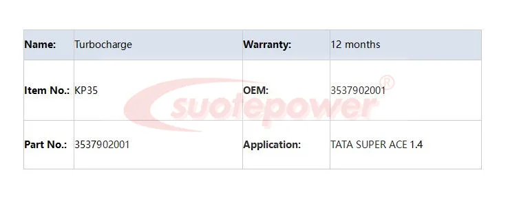 Хороший турбо! SUOTEPOWER Турбокомпрессор KP35 3537902001 для TATA SUPER ACE 1,4