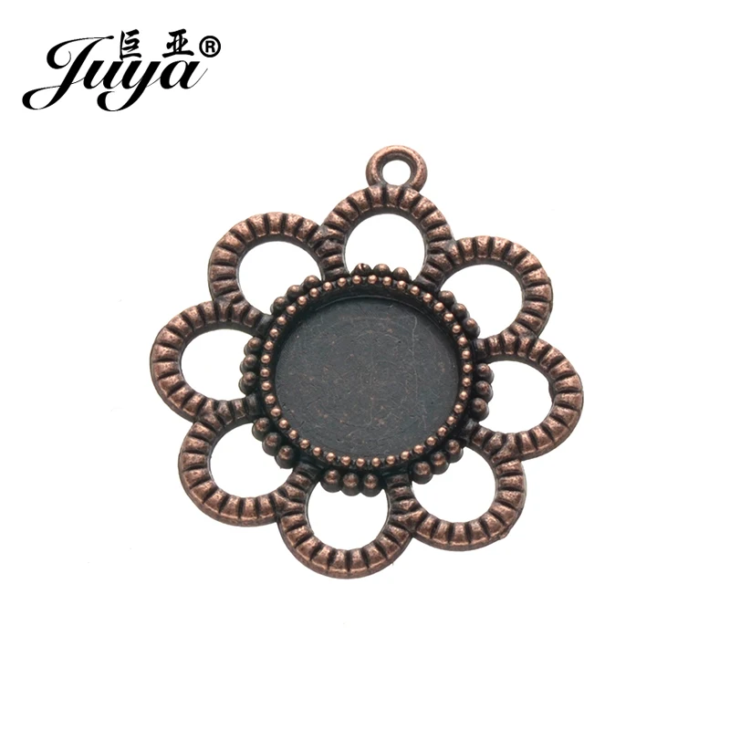JUYA 6 шт./лот 12 мм круглые комплект Cameo Cabochon оправа гнездо пустой цветок подвеска