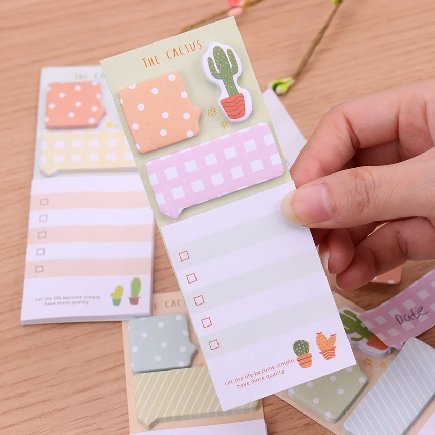 1 предмет; Новинка; в Корейском стиле; Kawaii памятки наклейки липкий сообщение заметки коврик милый кактус Self-клейкий блокнот офисные школьные принадлежности