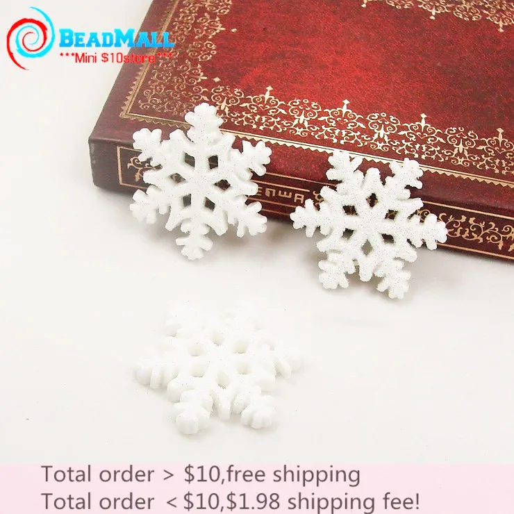 Минимальный заказ $10 Christmas19 * 21 мм 20 шт снежинка блестящий порошок белая Смола Flatback
