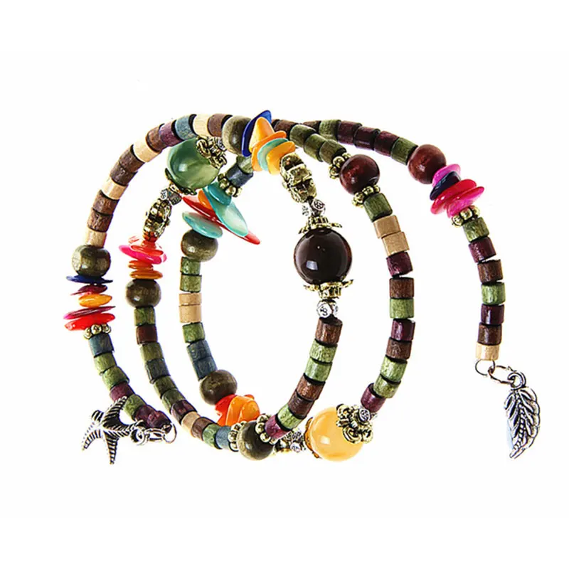 Новый богемный браслет с подвеской натуральный камень деревянные браслеты для
