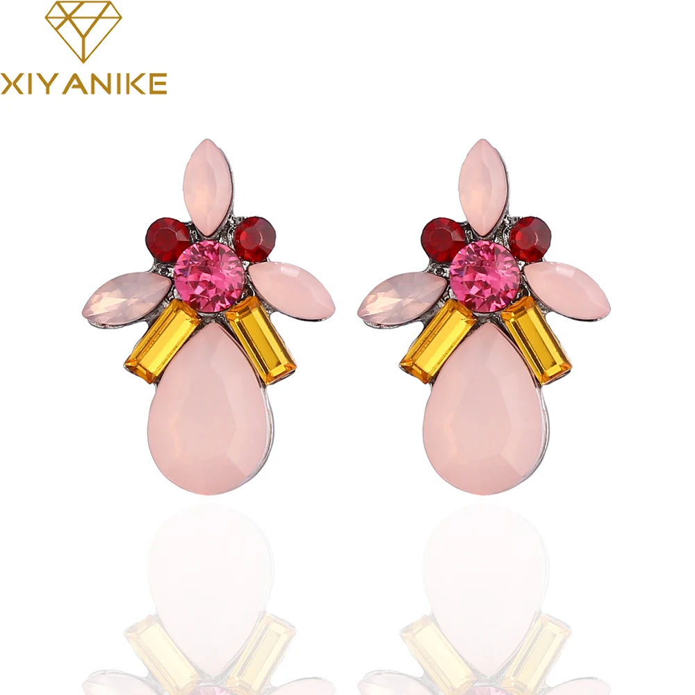 Женские серьги подвески XIYANIKE из смолы с цветными листьями и драгоценными камнями