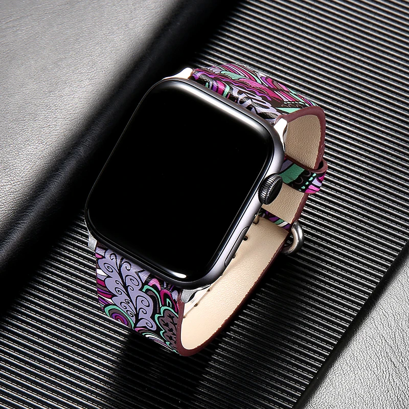 purple Ремешок для apple watch 42 мм 38 мм 44 мм 40 мм кожаный ремешок pulseira аксессуары для apple watch браслет correa iwatch 4 3 2 1 - Цвет ремешка: purple