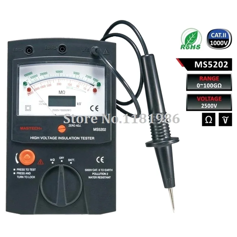 MASTECH MS5202 цифровой/аналоговый/двойной дисплей/указка Megger Megometro тестер