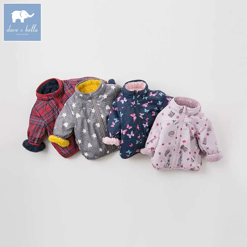 DB9239 dave bella baby Reversible coat children autumn winter print outerwear kids unisex tops boys girls high quality | Детская одежда